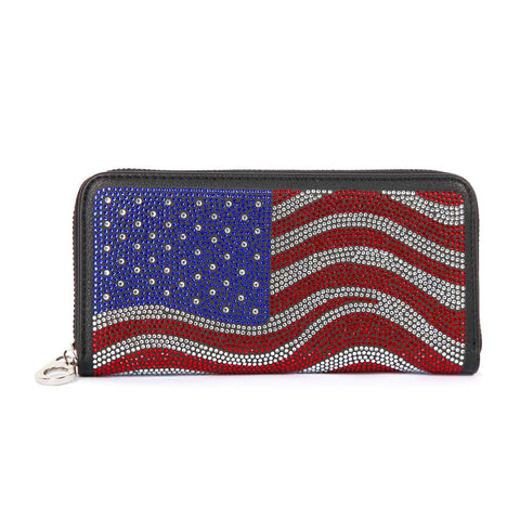 Wavy American Flag Bling Wallet