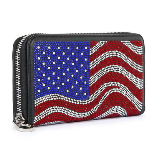Wavy American Flag Bling Wallet