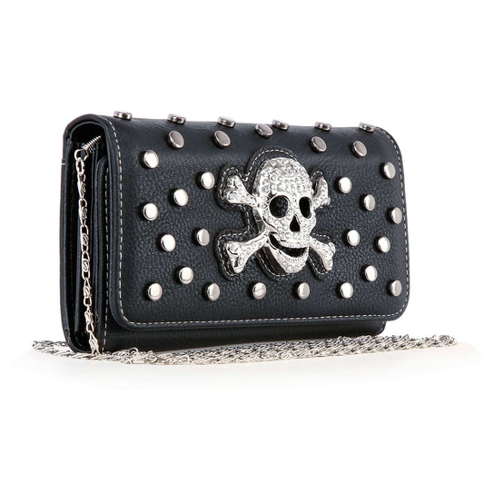 Skull Design Studded Accordion Wallet