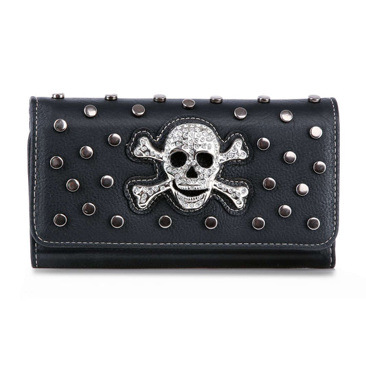 Skull Design Studded Accordion Wallet