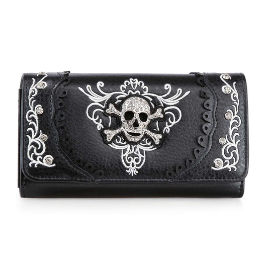 Rhinestone Skull Top Flap Crossbody  Wallet