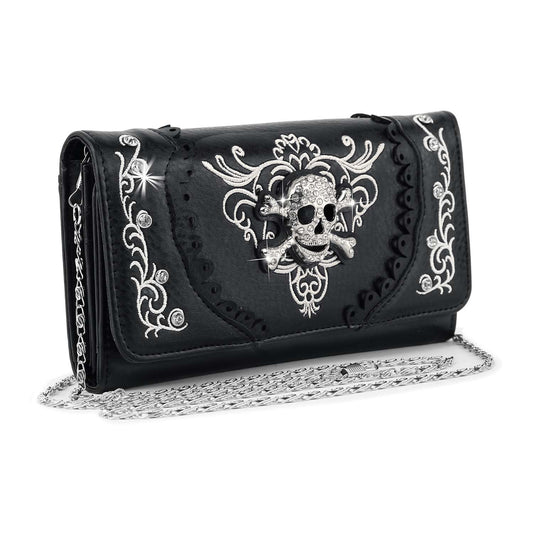 Rhinestone Skull Top Flap Crossbody  Wallet