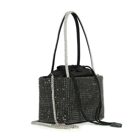 Rhinestone Bling Drawstring Accent Petite Bucket Bag