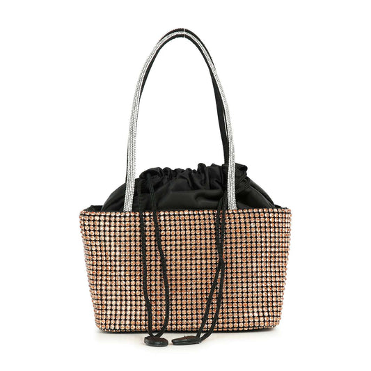 Rhinestone Bling Drawstring Accent Petite Bucket Bag