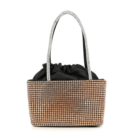 Rhinestone Bling Drawstring Accent Petite Bucket Bag