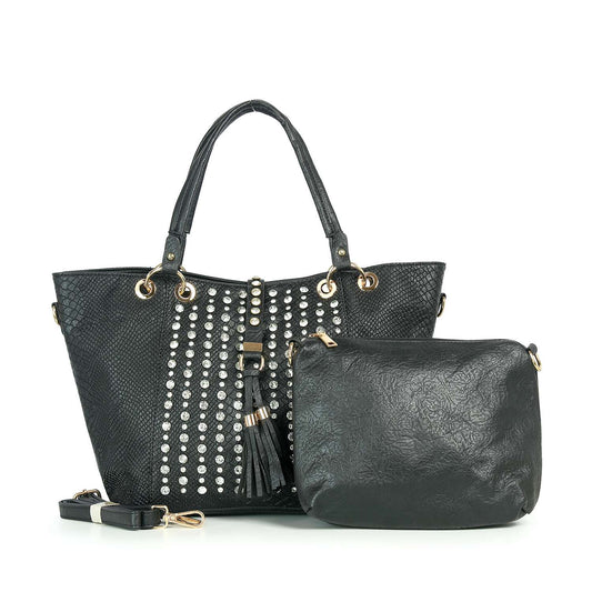 Snakeskin Embossed Studded Tote Set