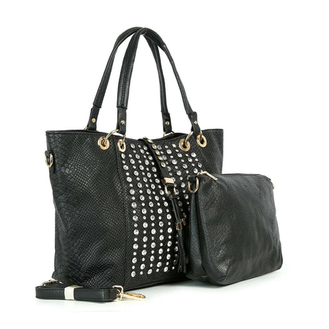 Snakeskin Embossed Studded Tote Set