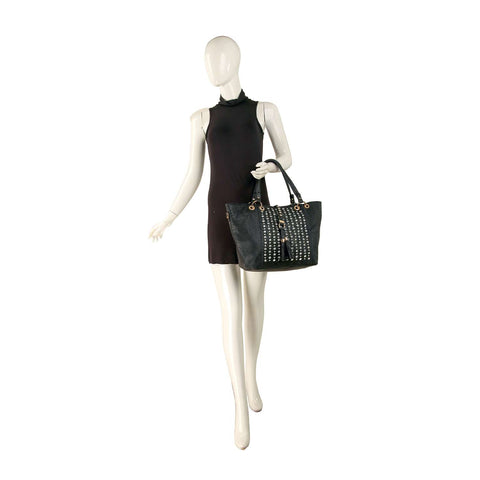 Snakeskin Embossed Studded Tote Set