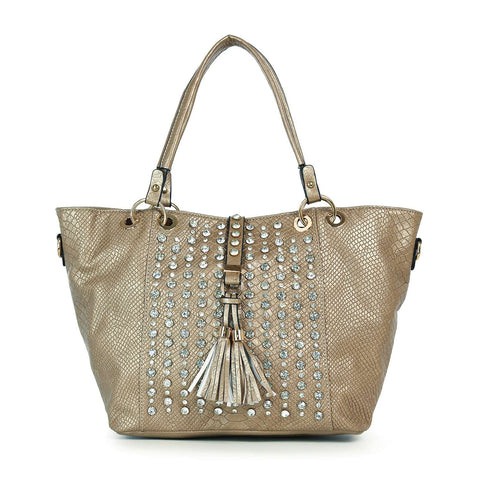 Snakeskin Embossed Studded Tote Set