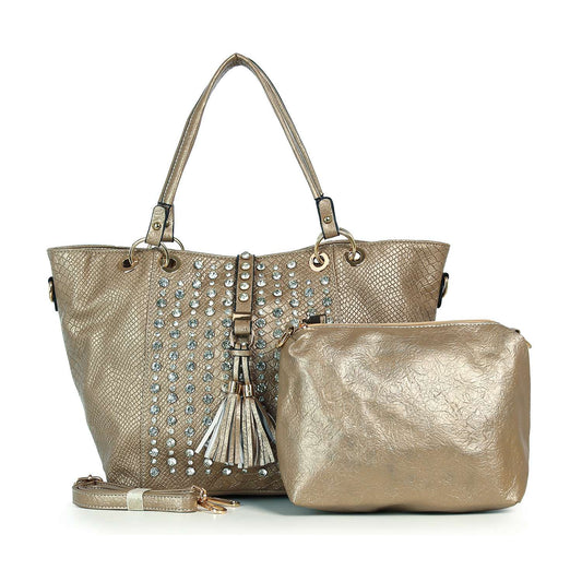Snakeskin Embossed Studded Tote Set