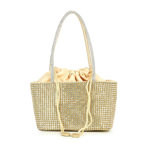 Rhinestone Bling Drawstring Accent Petite Bucket Bag