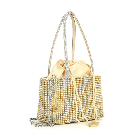 Rhinestone Bling Drawstring Accent Petite Bucket Bag