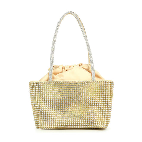 Rhinestone Bling Drawstring Accent Petite Bucket Bag