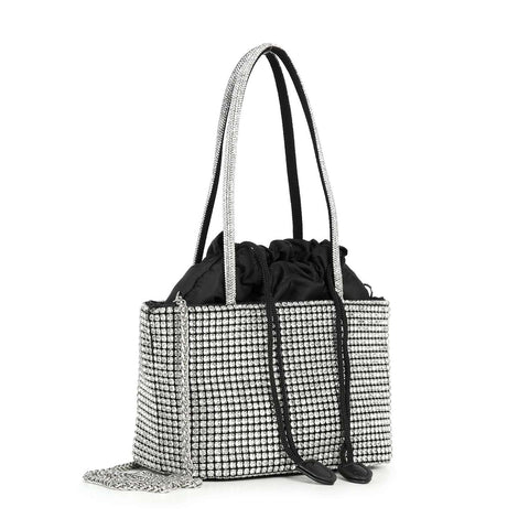 Rhinestone Bling Drawstring Accent Petite Bucket Bag