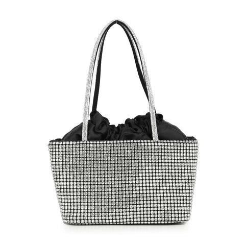 Rhinestone Bling Drawstring Accent Petite Bucket Bag