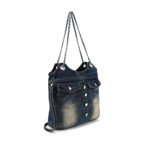 Front Pocket Washed Denim Shoulder Bag