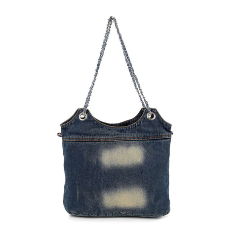 Front Pocket Washed Denim Shoulder Bag