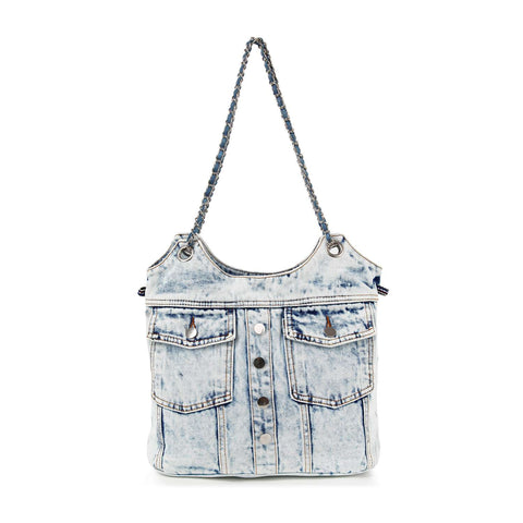 Front Pocket Washed Denim Shoulder Bag