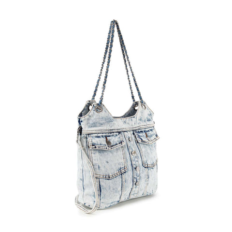 Front Pocket Washed Denim Shoulder Bag