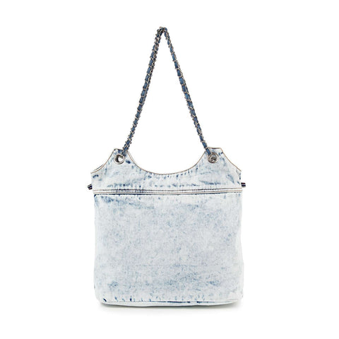 Front Pocket Washed Denim Shoulder Bag