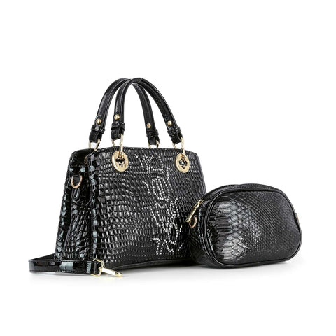 Snake Embossed Hand Tote Set