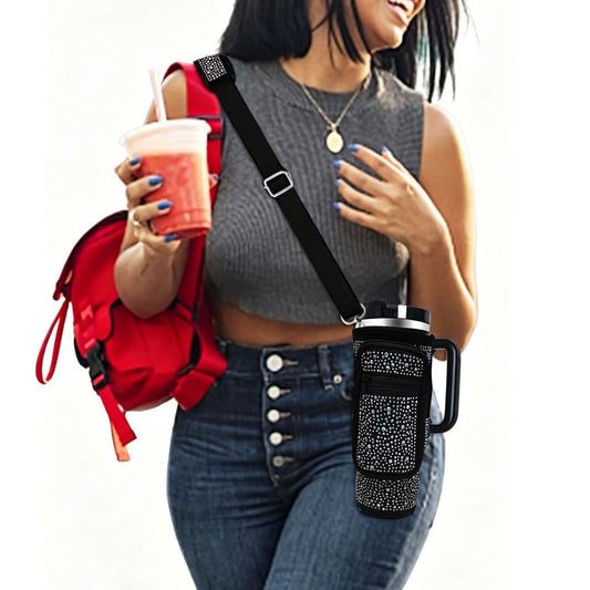 Trendy Rhinestone Design Water Bottle Carrier