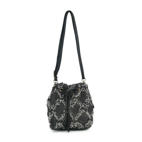 Distressed Denim Drawstring Shoulder Bag