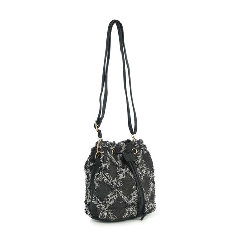 Distressed Denim Drawstring Shoulder Bag