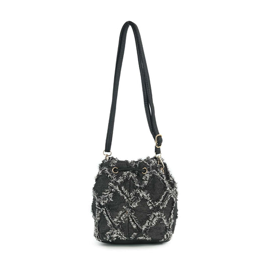 Distressed Denim Drawstring Shoulder Bag