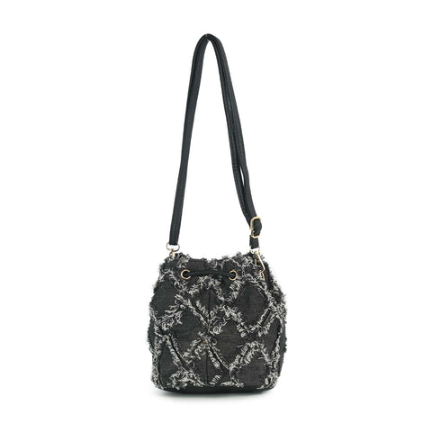 Distressed Denim Drawstring Shoulder Bag