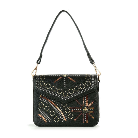 Studded Design Front Flap Shoulder Bag