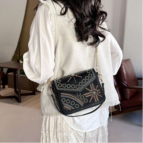 Studded Design Front Flap Shoulder Bag