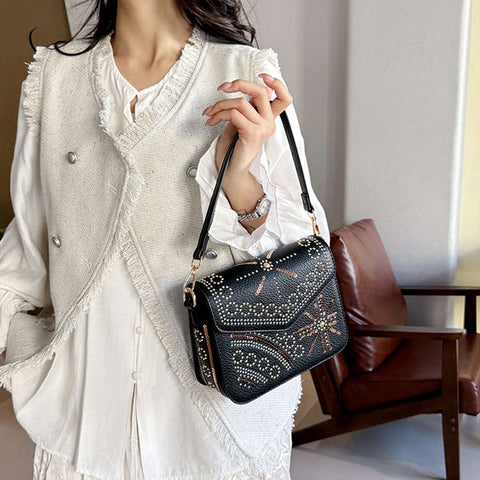 Studded Design Front Flap Shoulder Bag