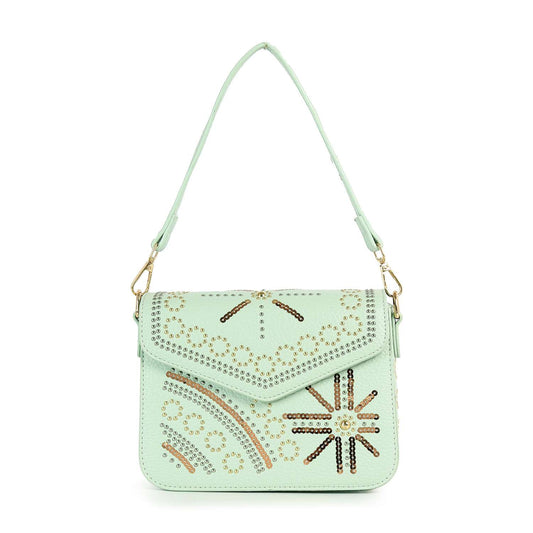 Studded Design Front Flap Shoulder Bag
