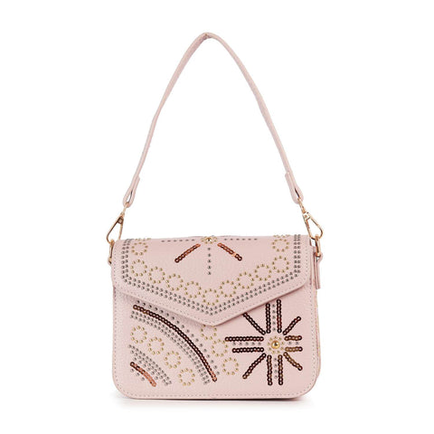 Studded Design Front Flap Shoulder Bag