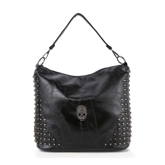 Studded Rhinestone Skull Hobo Handbag