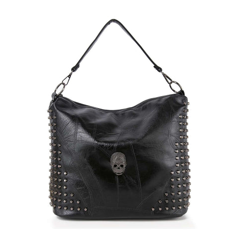 Studded Rhinestone Skull Hobo Handbag