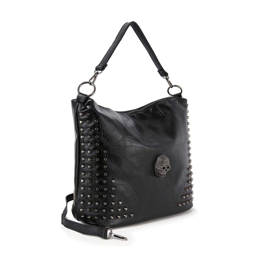 Studded Rhinestone Skull Hobo Handbag