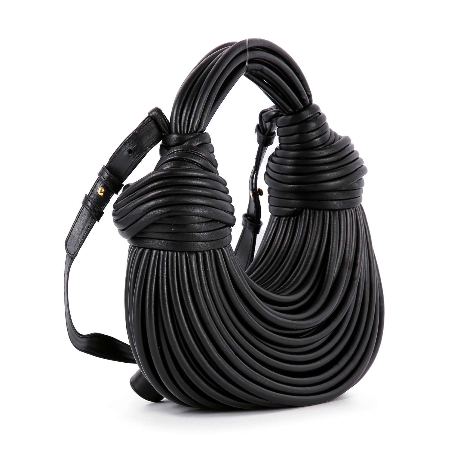 The Unique Hobo Handbag is a sleek black bag made from premium faux leather, featuring a detachable strap.