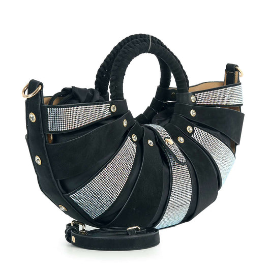 Unique  Design Rhinestone Accented Hand Tote