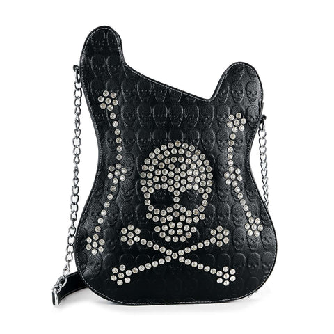 Embossed Guitar Design Skull And Crossbones Shoulder Bag