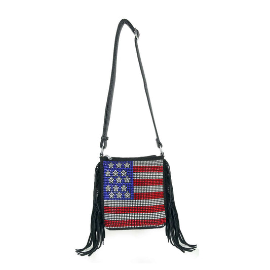Rhinestone Flag Fringe Shoulder Bag
