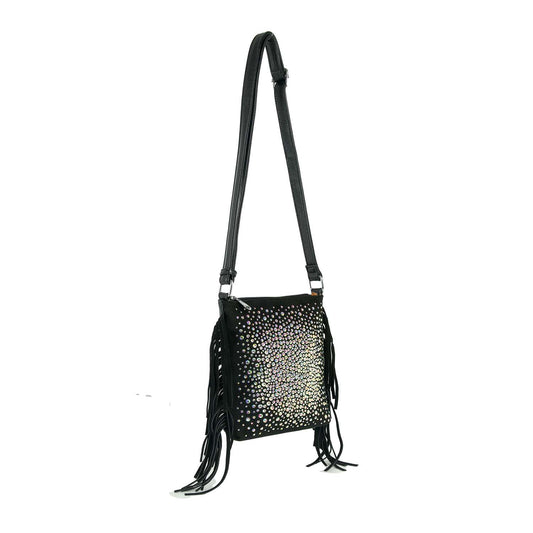 Iridescent Rhinestone Fringe Shoulder Bag