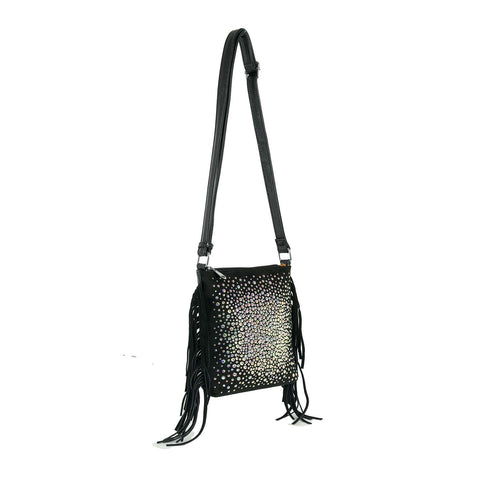 Iridescent Rhinestone Fringe Shoulder Bag