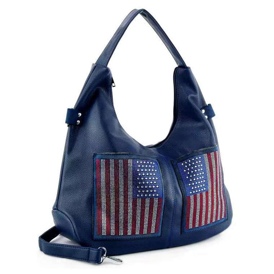 American Flag Front Pocket Hobo Handbag