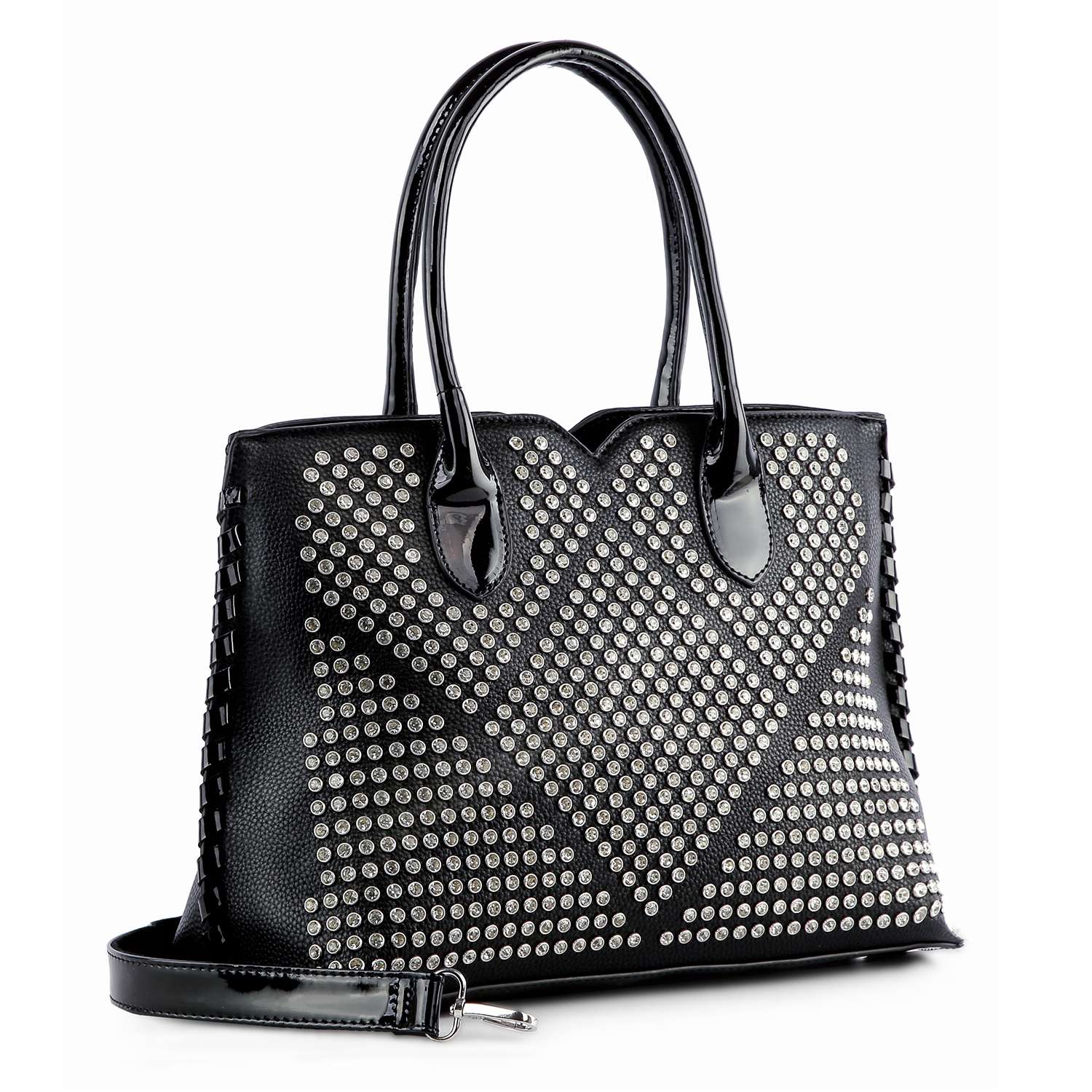Studded Rhinestone Pattern Hand Tote - Black – handbagexpress
