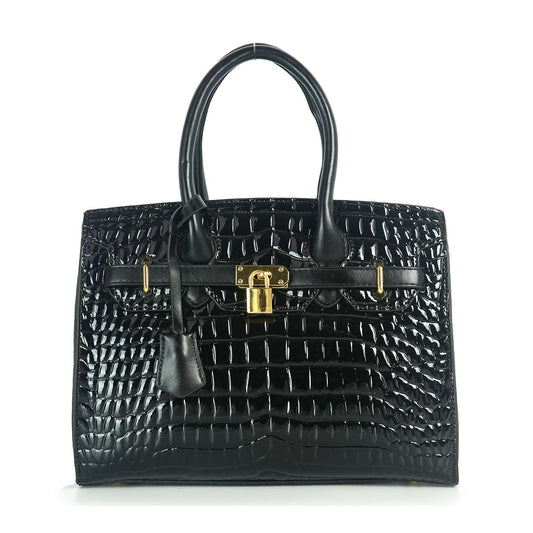 Alligator Embossed Classic Satchel Handbag