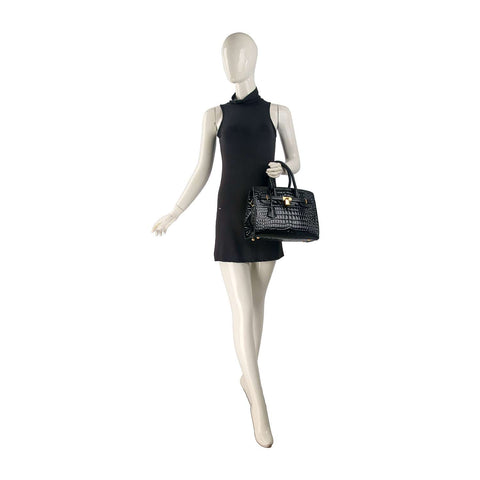 Alligator Embossed Classic Satchel Handbag