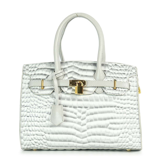 Alligator Embossed Classic Satchel Handbag