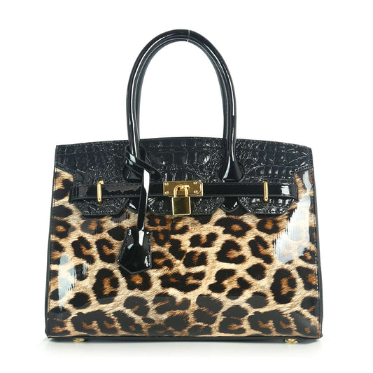 Patent Leopard Print Satchel  Handbag